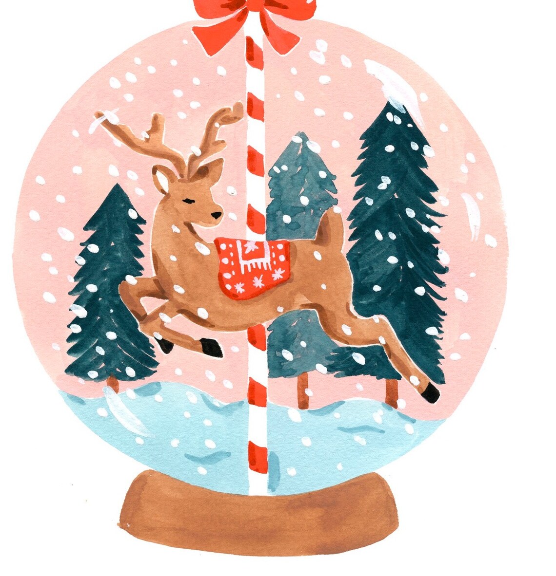 Reindeer Globe Holiday Christmas Watercolor Art Print - Image 2