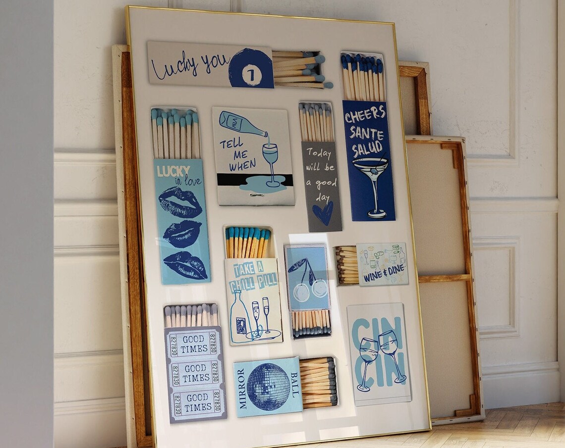 Vintage Matchbox Poster, Retro Bar Cart Art - Image 3