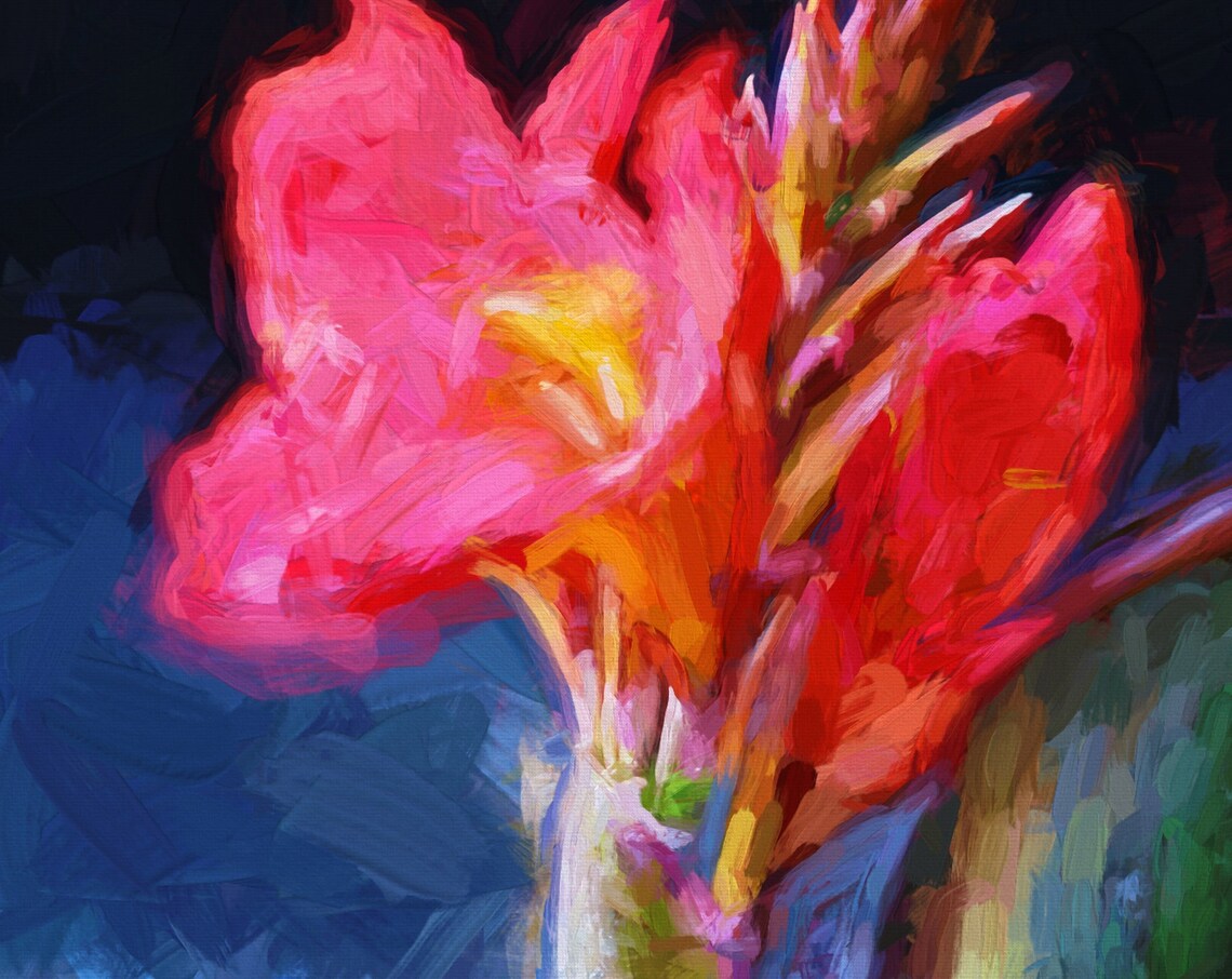 Painterly Pink Bloom On Midnight Blue Bold Floral Wall Art Poster