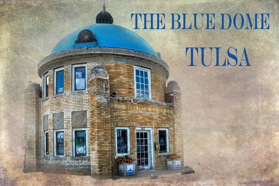 The Blue Dome Tulsa Historic Round Building with Text Wall Poster