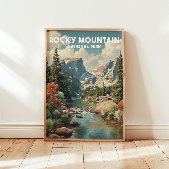 Rocky Mountain National Park Retro Alpine Lake Travel Art Poster