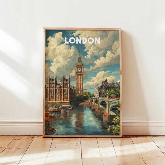 London Wall Art Print Westminster Bridge Poster Travel Decor Vintage Uk Illustration British Cityscape Artwork Gift