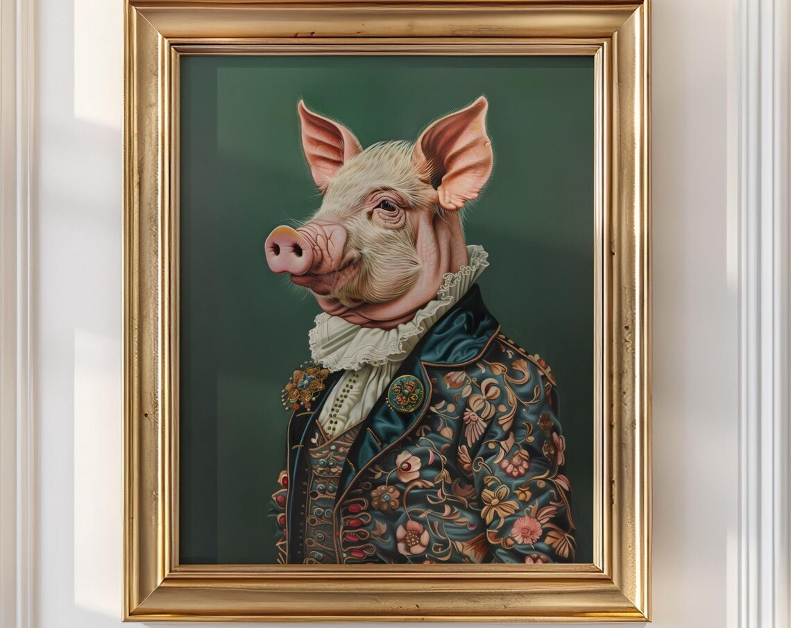 Flamboyant Pig In Victorian Brocade Coat Animal Portrait Poster - Image 4