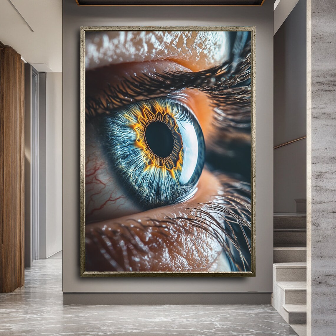 Extreme Close Up Of A Blue And Gold Human Eye Macro Photography Poster