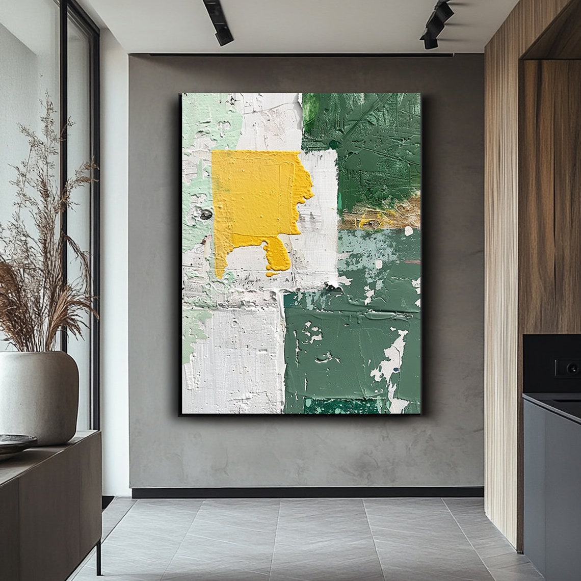 Green White Yellow Abstract Textured Modern Minimalist Art Poster