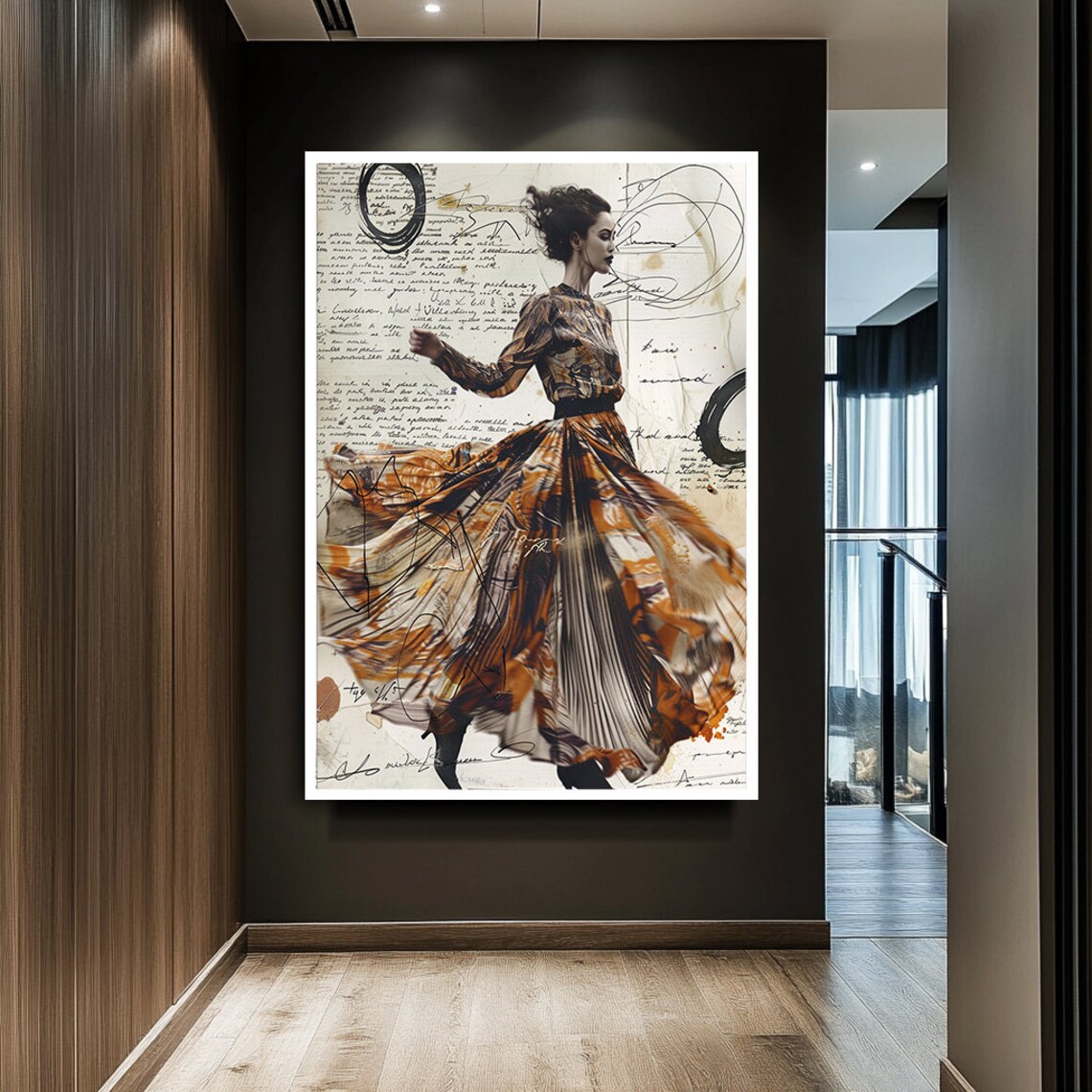 Dancer Flowing Dress Handwritten Letter Background Artistic Poster - Image 2