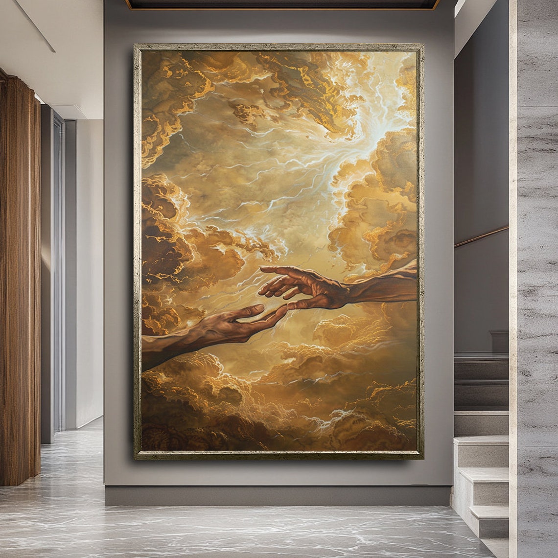 Creation of Adam Hands Reaching Golden Clouds Classical Art Poster - Image 2