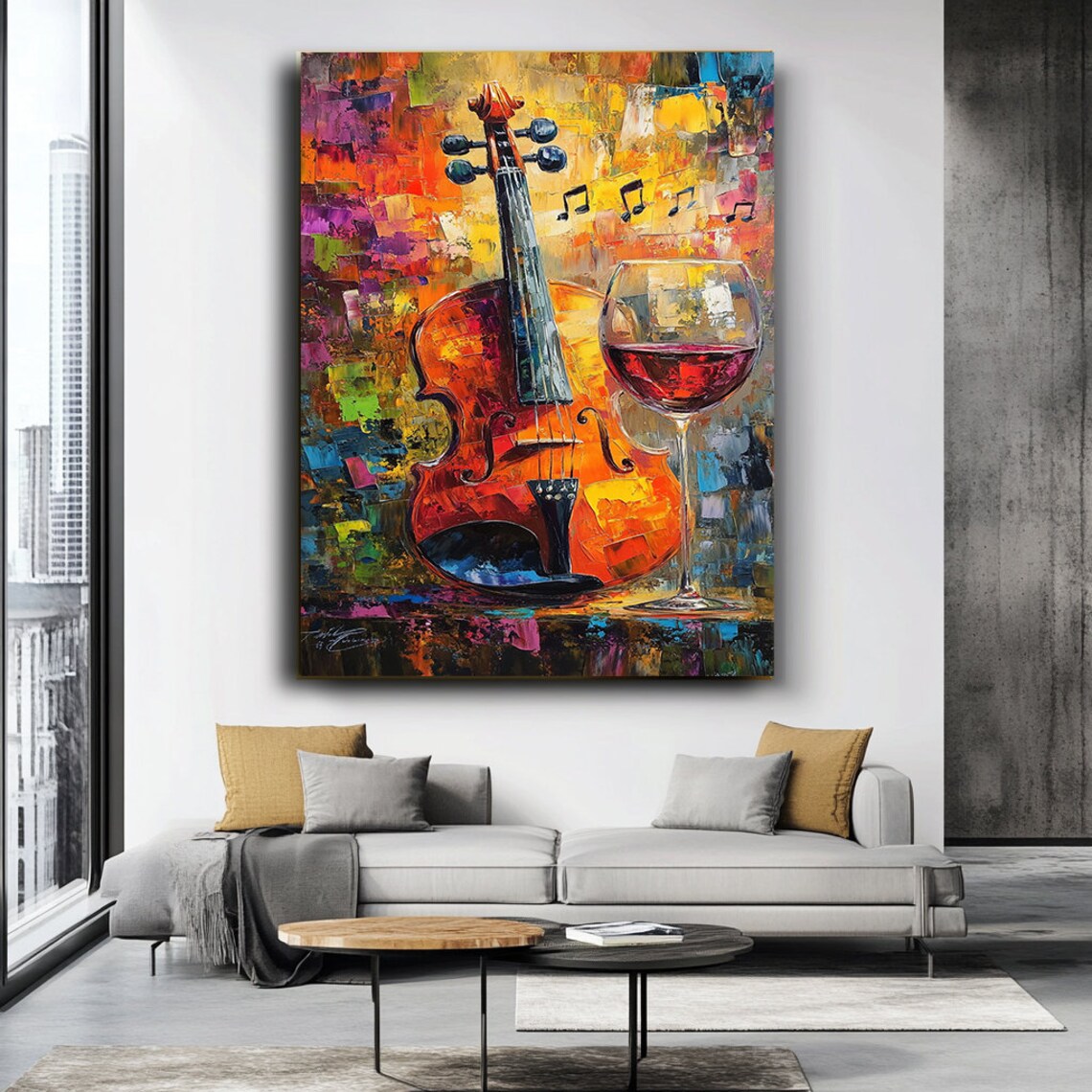 Violin and Wine Art Print, Elegant Music Decor - Image 3