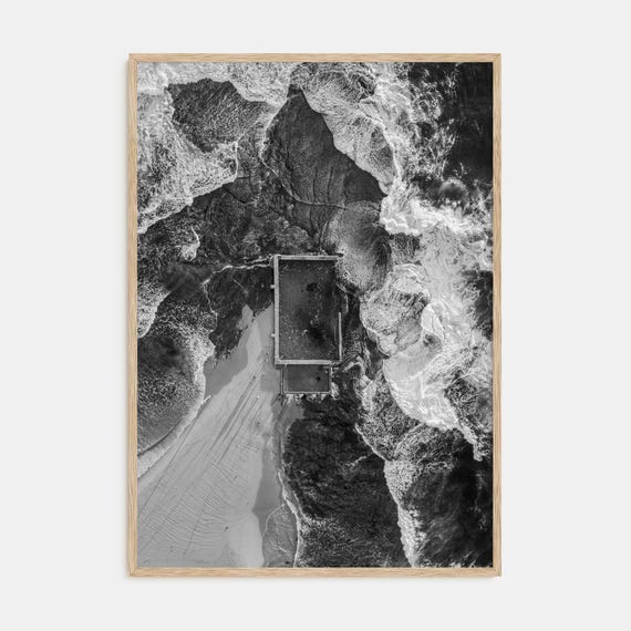 Fine Art Ocean Pool Print Black White Photography Poster Coastal Decor Nautical Wall Art Beach Home Decoration