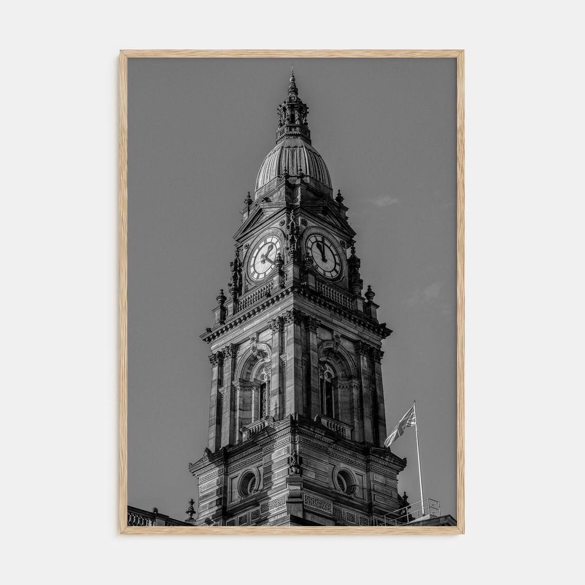 Historic Clock Tower Black and White Architecture Photography Poster