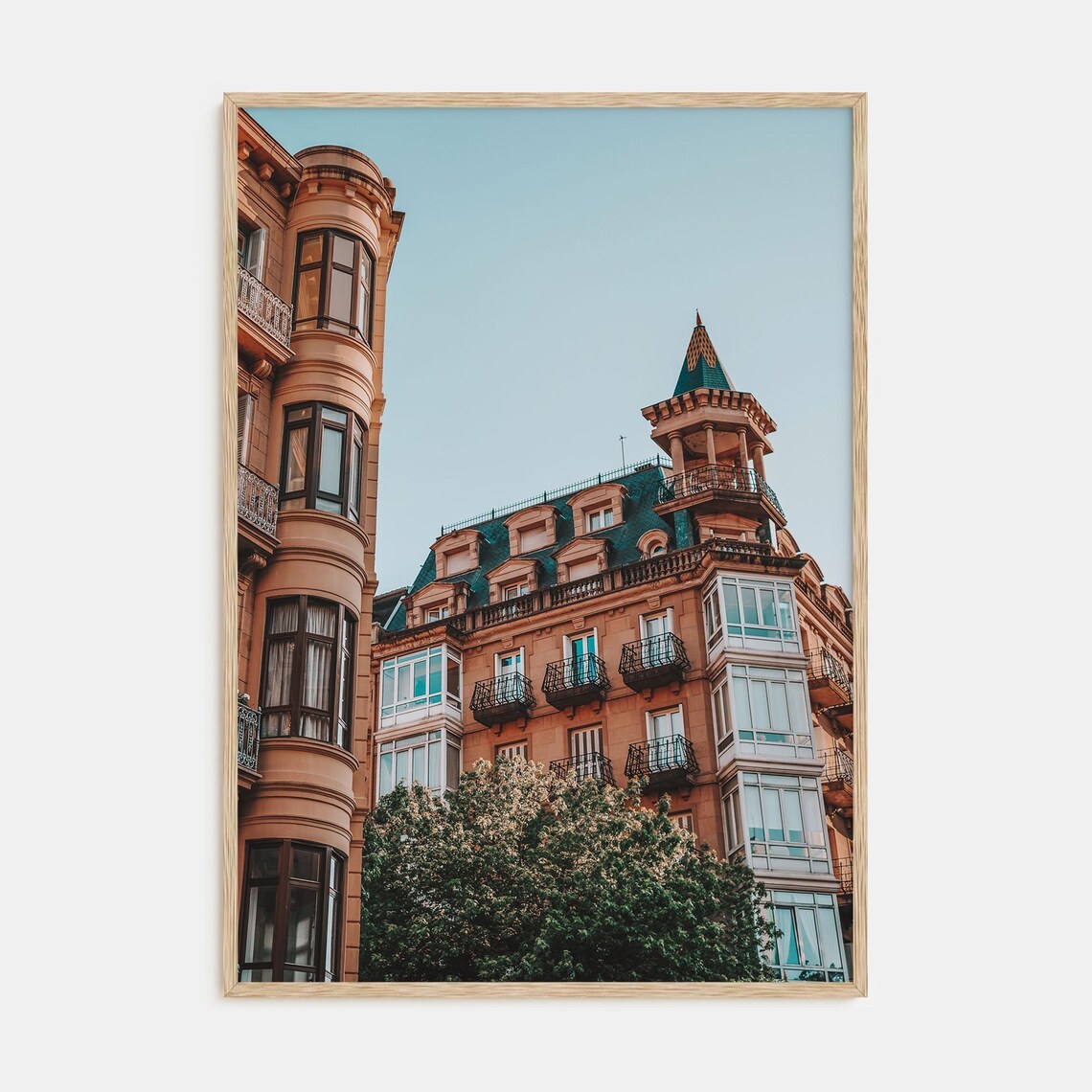 Ornate European Apartment Buildings with Wrought Iron Balconies Poster