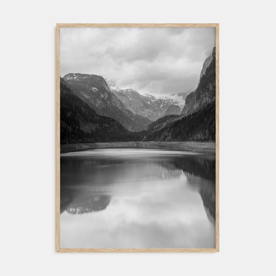 Foggy Lake Mountains Print Fine Art Black And White Photography Poster Rustic Home Decor Wall Art For Nature Lovers