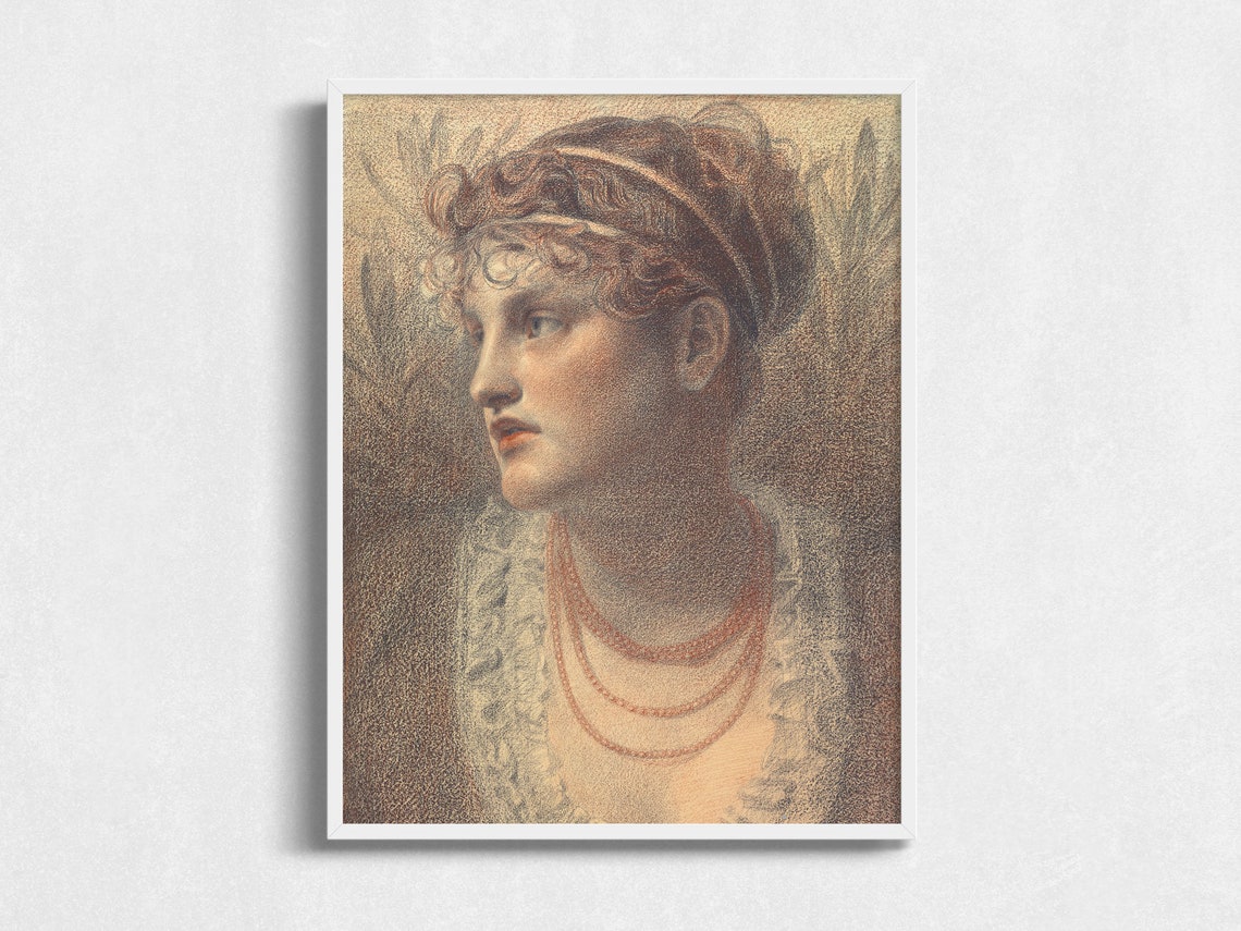 Victorian Woman Beaded Necklace Portrait Vintage Art Print Poster