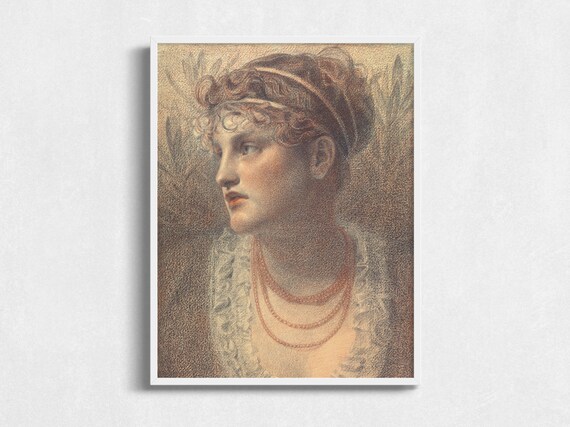 Victorian Woman Beaded Necklace Portrait Vintage Art Print Poster