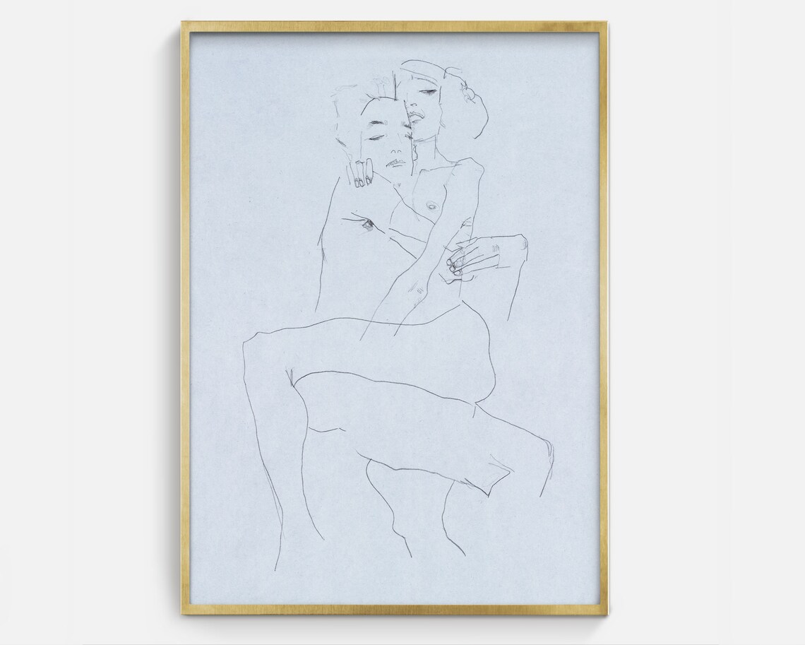 Embracing Couple Line Drawing Figure Sketch Minimalist Art Print - Image 2