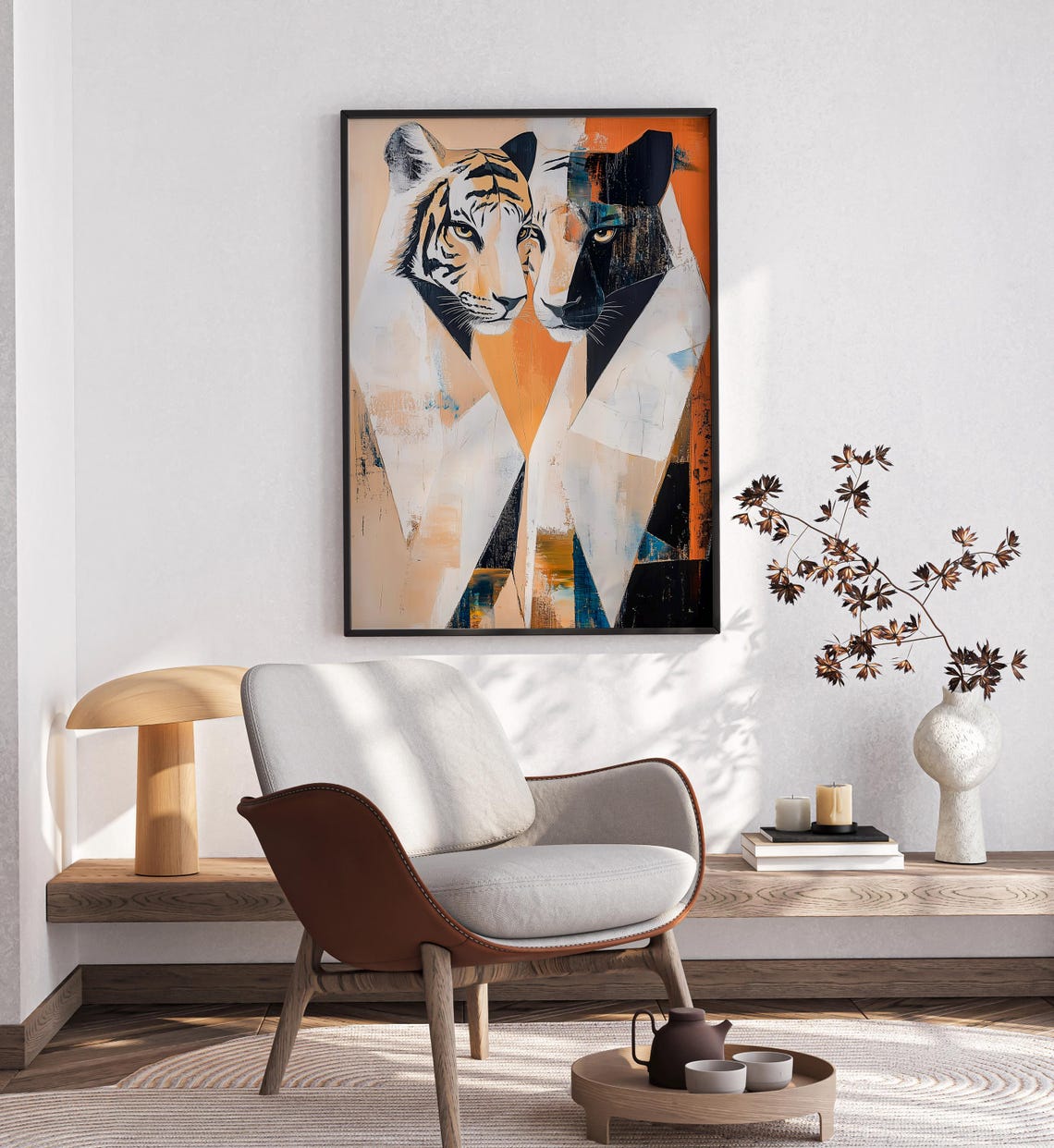 Geometric Tiger Panther Pair Abstract Big Cat Orange Art Poster - Image 2