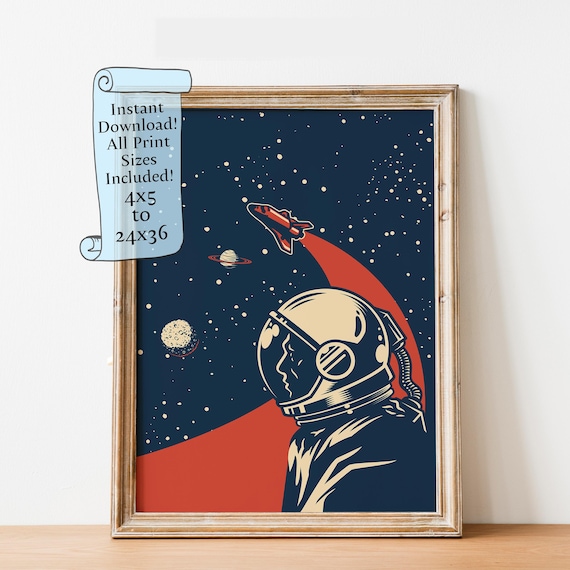 Retro Astronaut Space Shuttle Vintage Outer Space Wall Art Decor