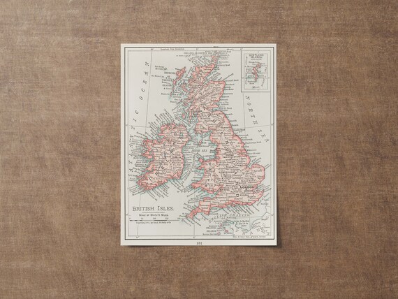 Antique British Isles Map From 1900 Vintage Atlas Cartography Poster