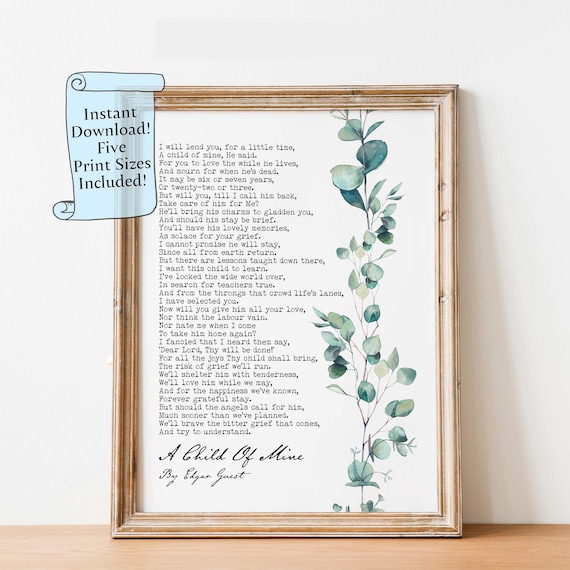 A Child Of Mine Edgar Guest Poem Botanical Sympathy Wall Art