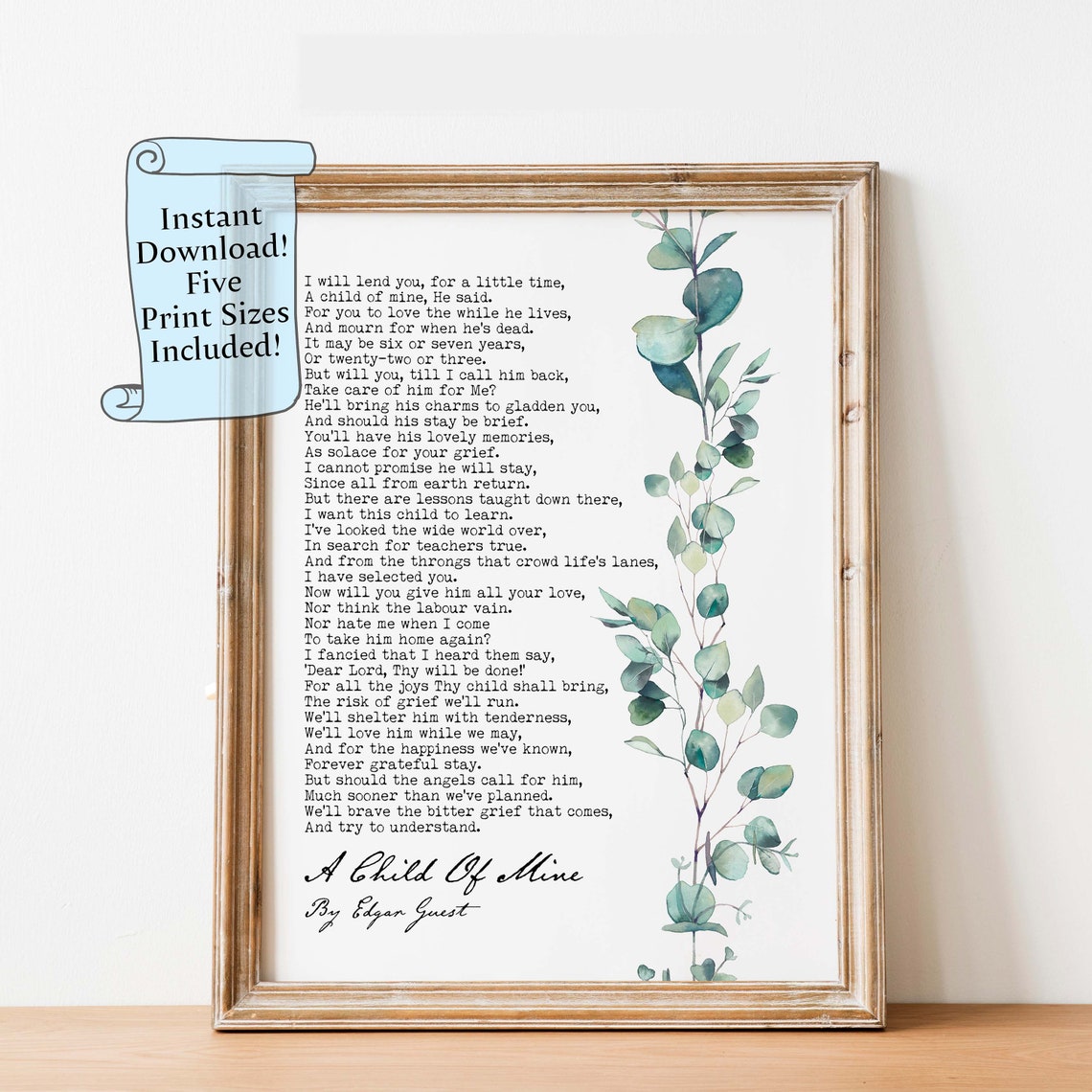 A Child Of Mine Edgar Guest Poem Botanical Sympathy Wall Art
