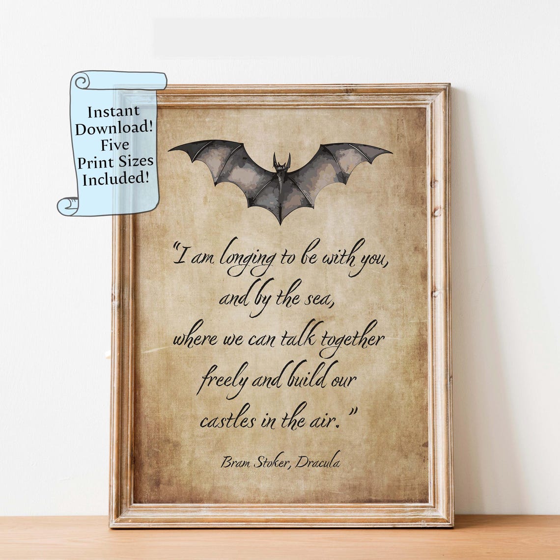 Dracula Bram Stoker Bat Quote Aged Parchment Literary Poster