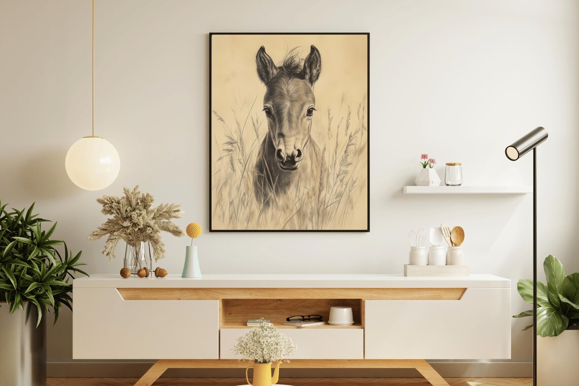 Baby Foal Pencil Sketch Vintage Horse Drawing Nursery Wall Art Poster - Image 5