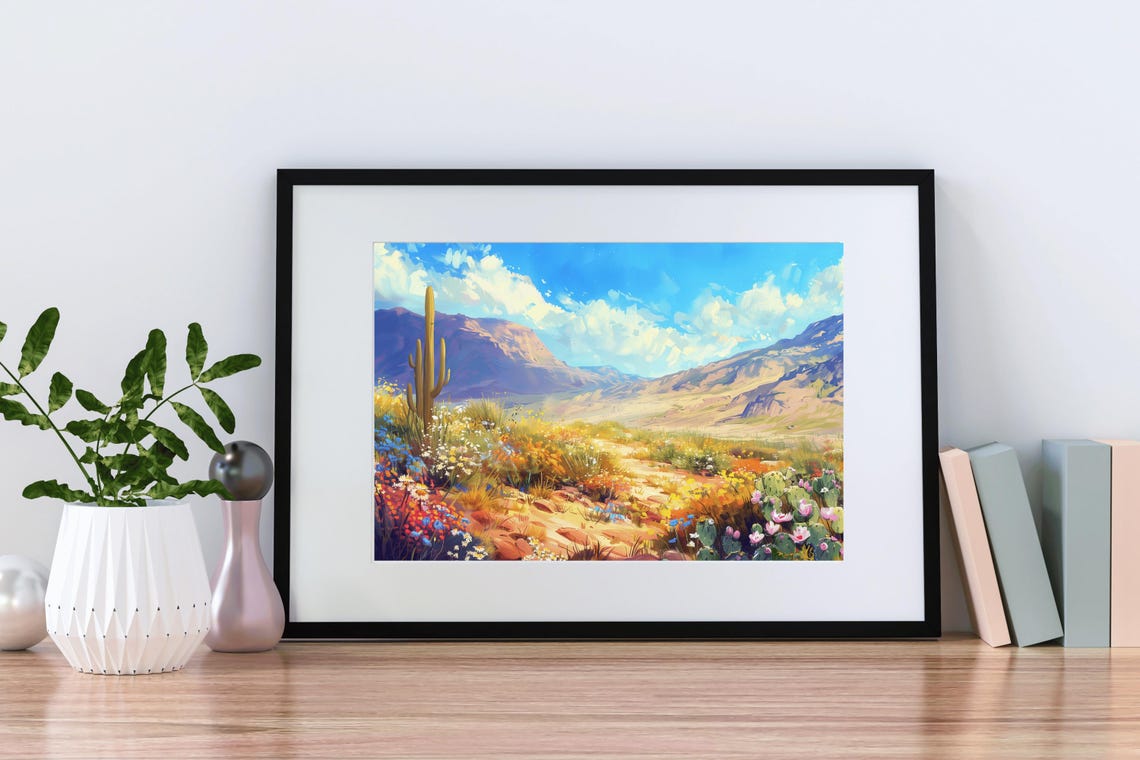 Desert Wildflower Bloom Saguaro Mountain Bright Southwest Wall Art - Image 2
