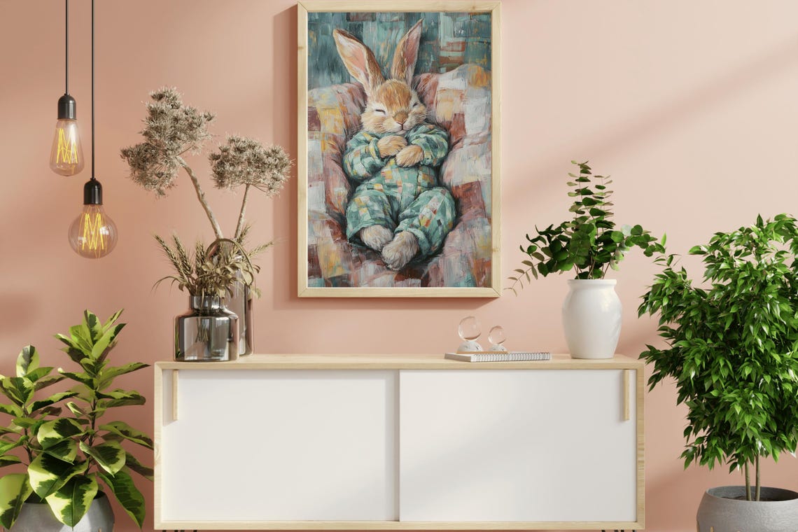 Cute Bunny Wall Art For Kids Room Nursery Decor Gift For Children Baby Shower Whimsical Rabbit Artwork Wall Art - Image 2