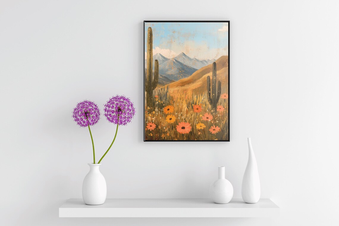 Desert Wildflowers Saguaro Golden Bloom Sunny Southwest Wall Art - Image 2