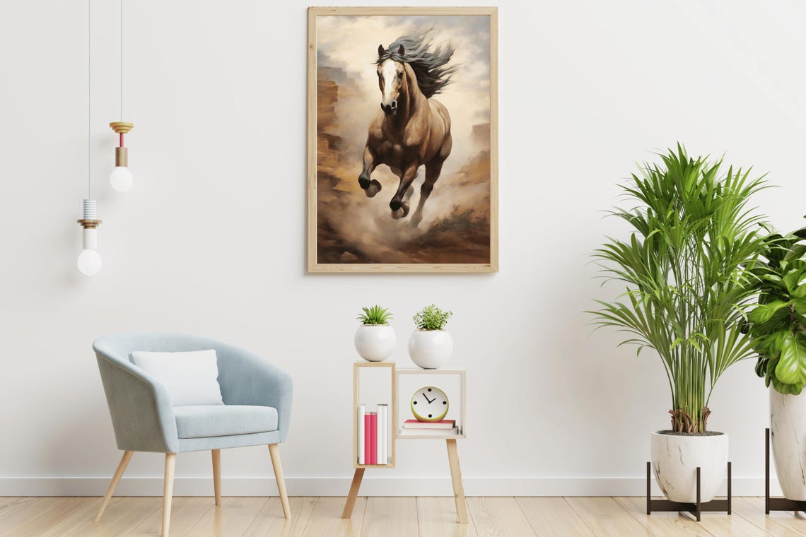 Golden Horse Galloping Sunlit Canyon Dynamic Equine Oil Painting - Image 4