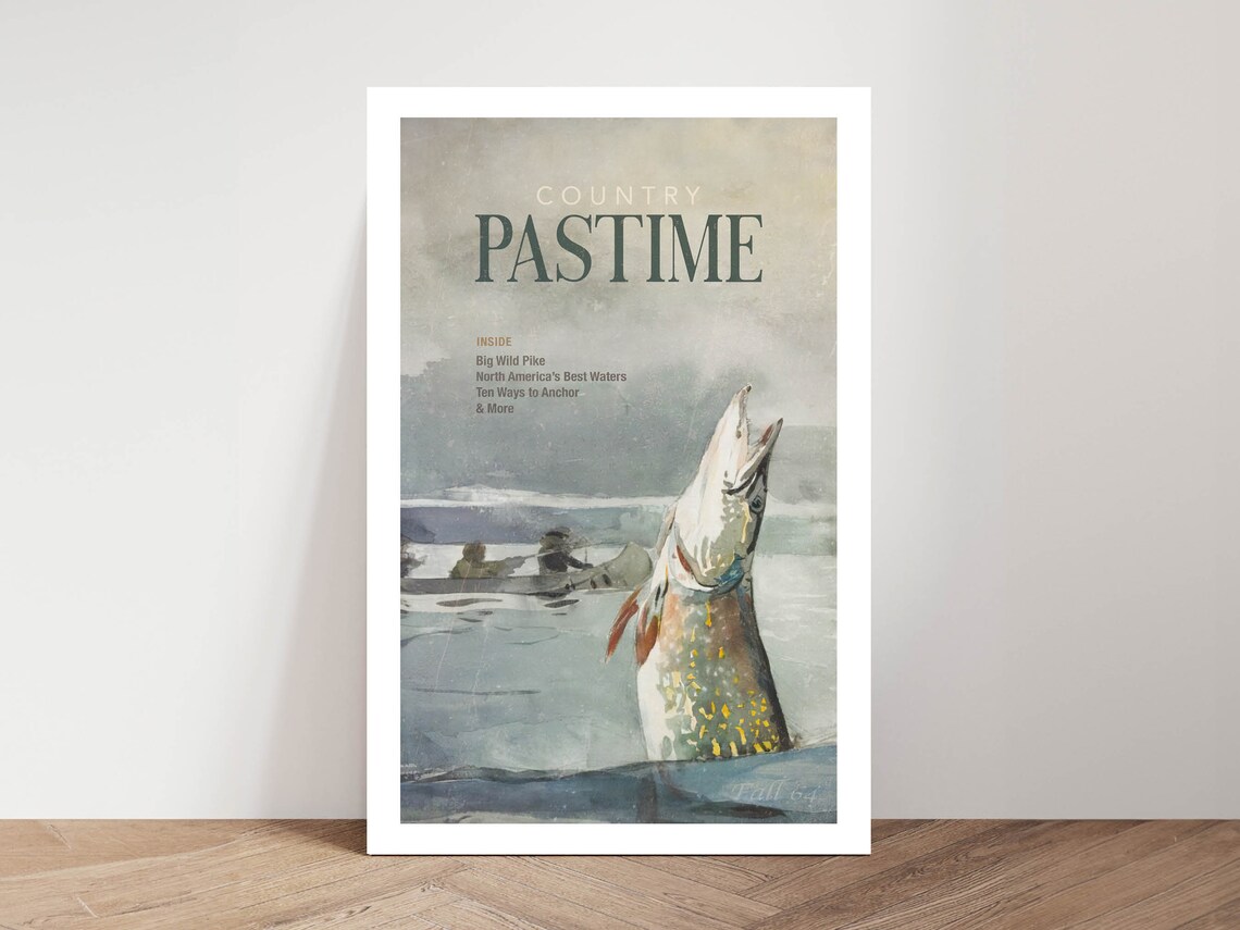Country Pastime Fishing Magazine Vintage Pike Illustration Poster - Image 2