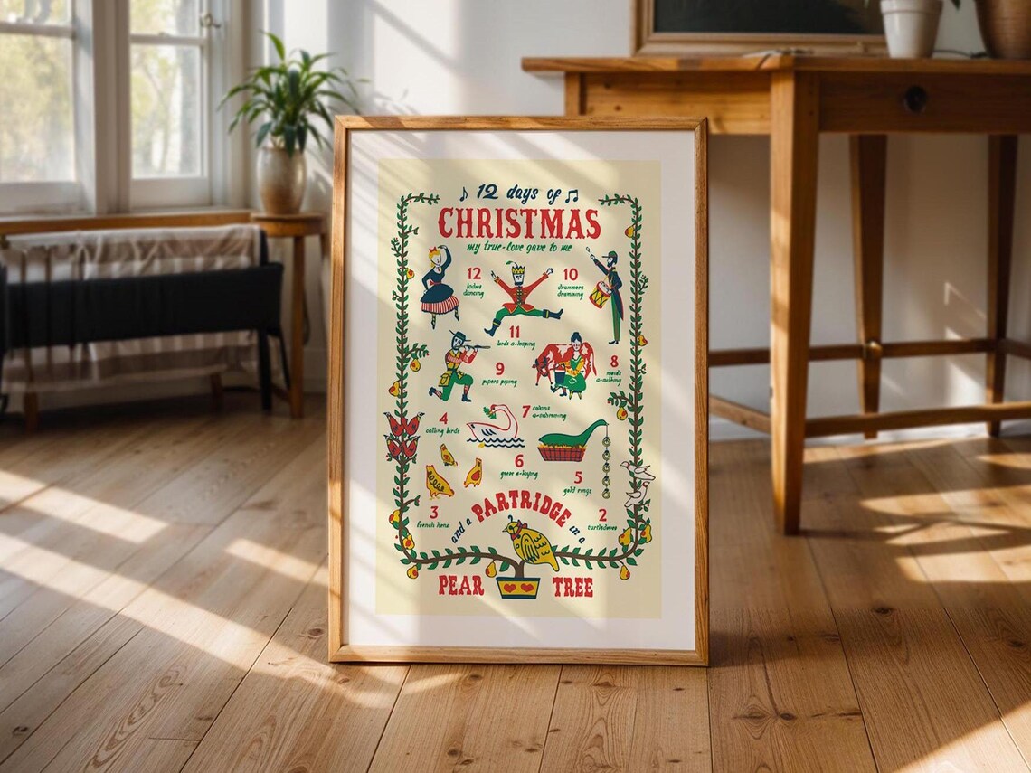 12 Days Christmas Retro Holiday Art Poster
