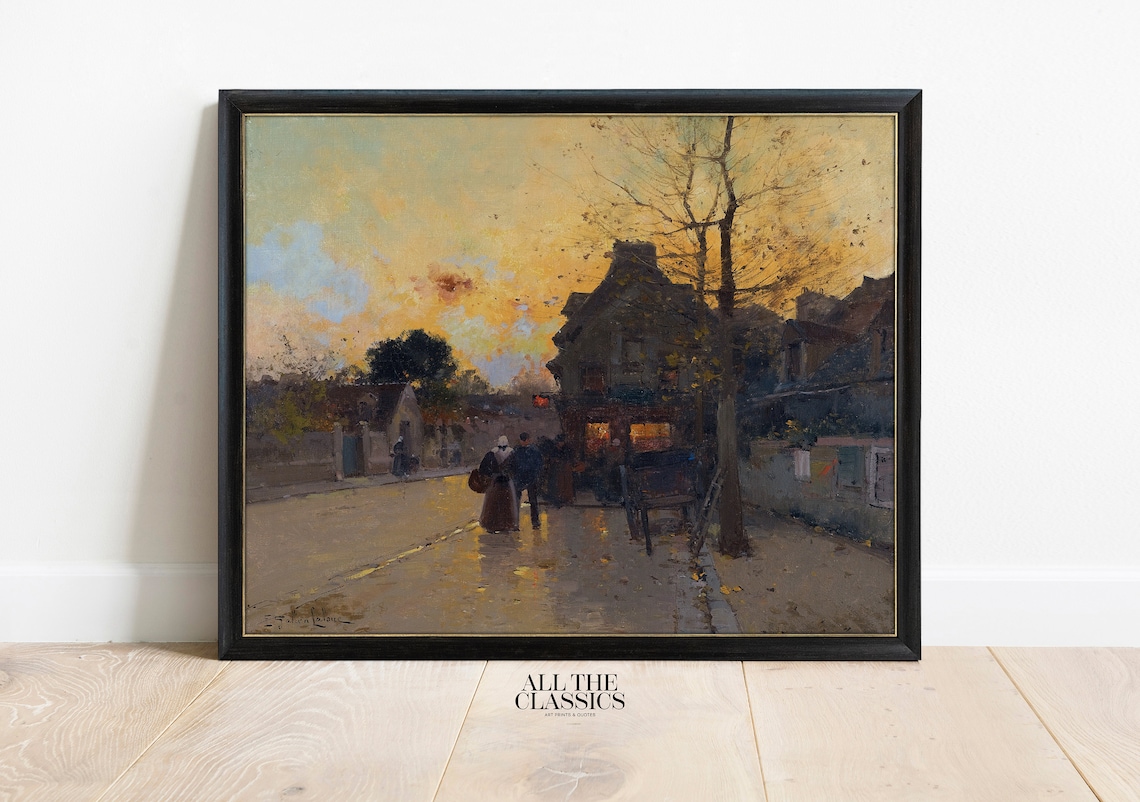 Autumn Village Street Dusk Golden Light Vintage Landscape Poster - Image 3