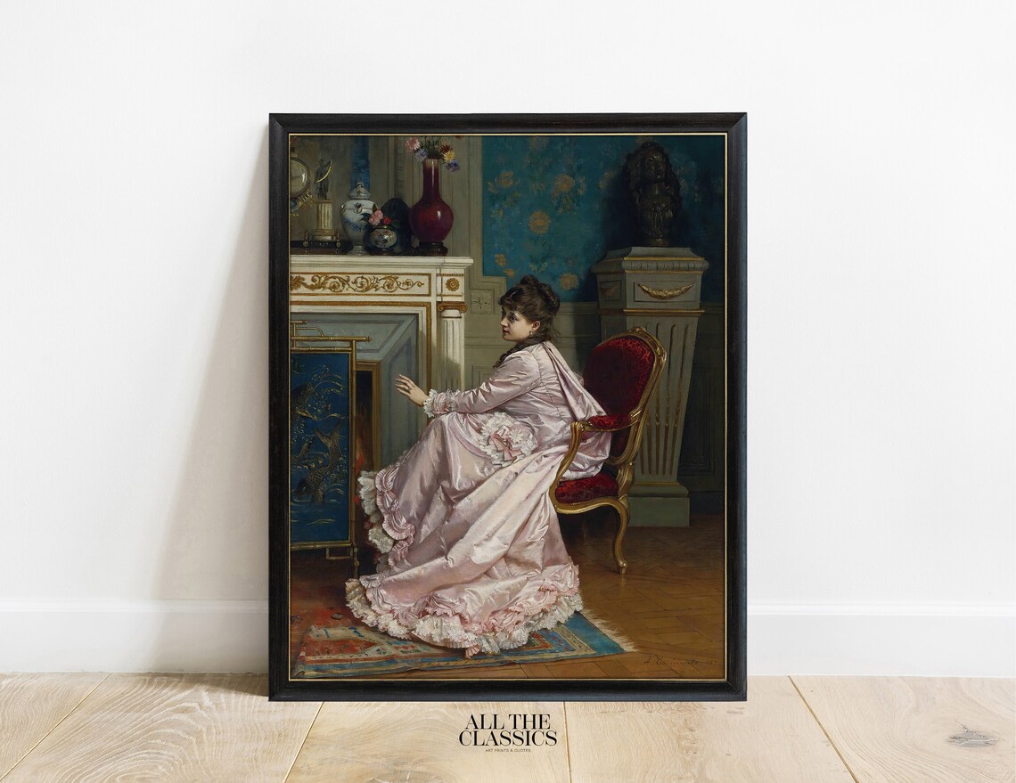 Auguste Toulmouche Au Coin De Feu Elegant Lady By Fireplace Interior Poster - Image 3