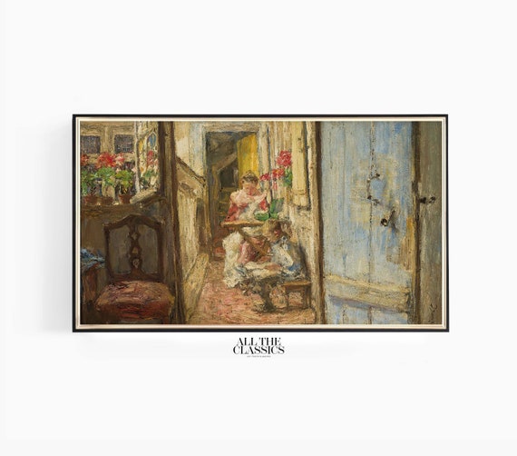 Frame Tv Art Vintage Art Wall Art Rustic Rural Cottagecore Pale Yellow Hues Blue Door Gotthardt Kuehl