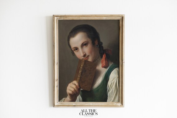 Victorian Woman Holding Book Classic Portrait Vintage Wall Art
