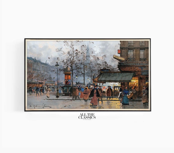 Frame Tv Art Vintage Art Wall Art Paris France Moody Winter Street Boulevard Anim Paris Eugne Galien Laloue