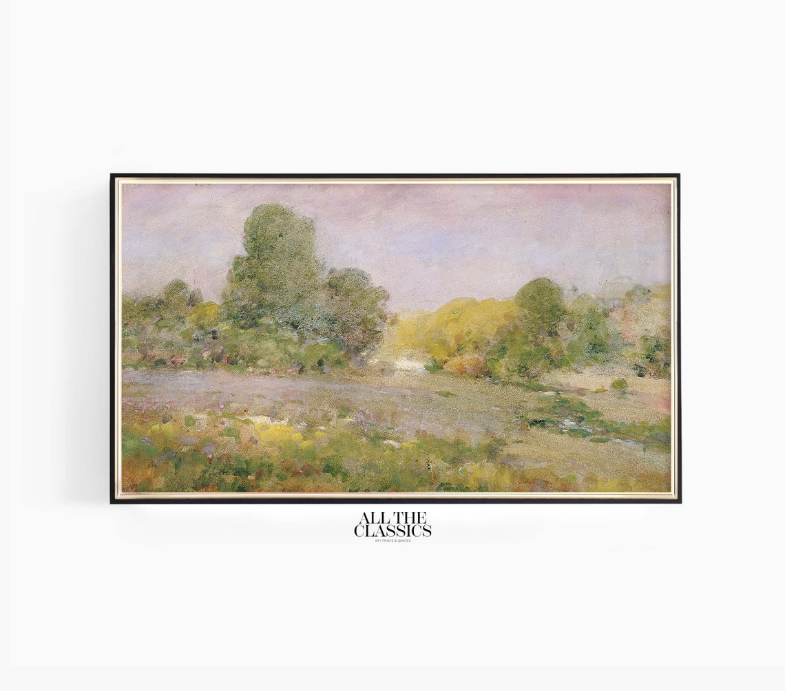 Soft Pastel Trees Over Meadow Impressionist Landscape Art Poster