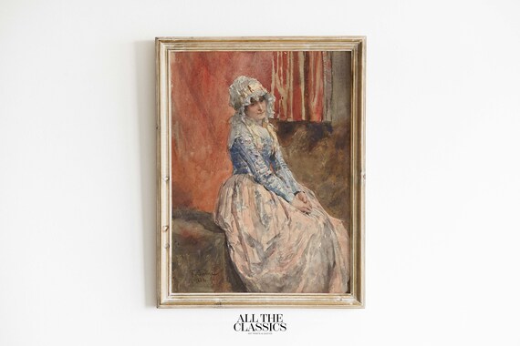Vintage Art Print Wall Art Rustic Victorian Female Portrait Orange And Blue Colors A Seated Woman Franz Skarbina