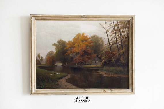 Vintage Art Print Wall Art Dramatic Fall Landscape Moody Warm Colors Autumn By The Water Ludvk Bartk
