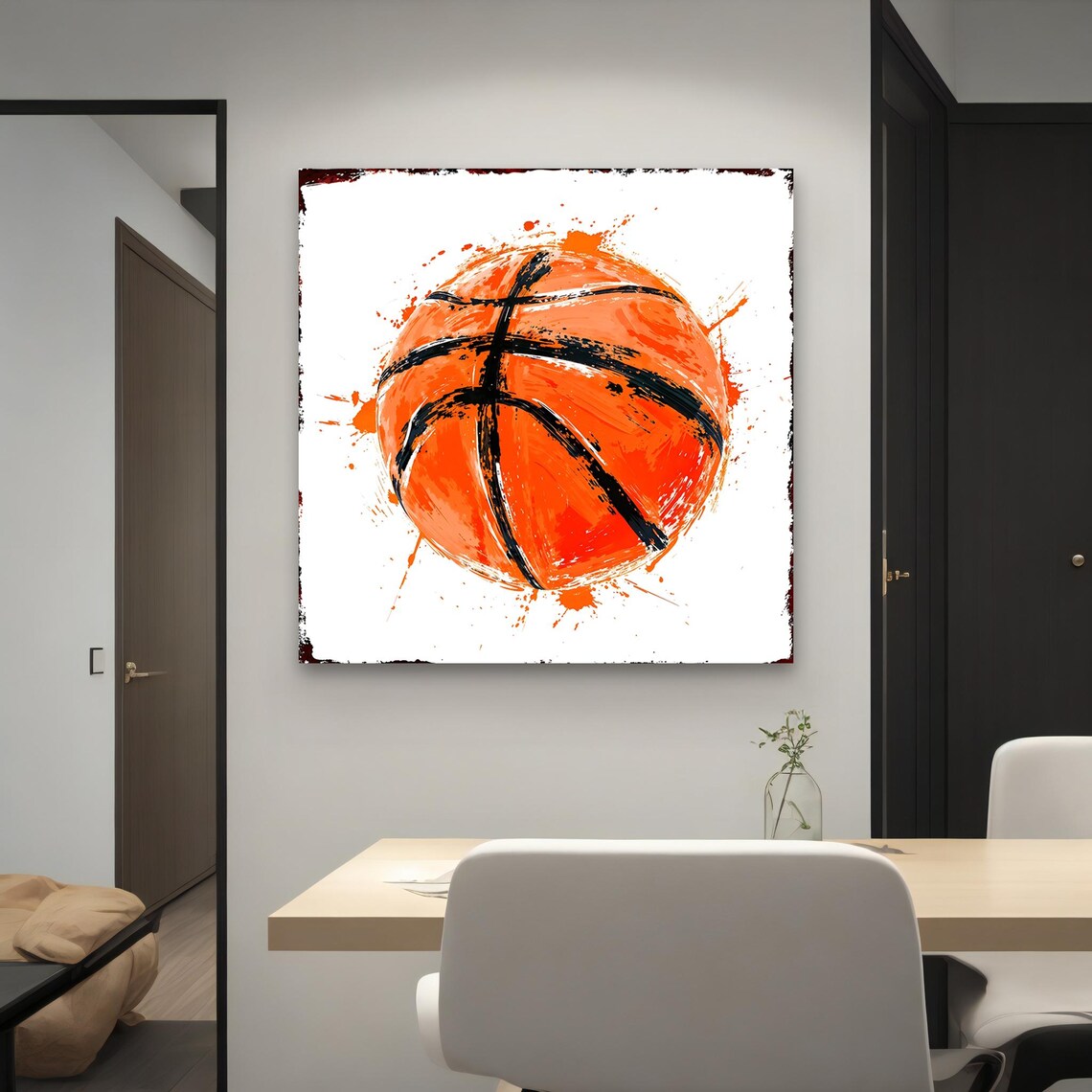 Abstract Basketball Splash Art Orange Sports Ball Modern Wall Art - Image 4