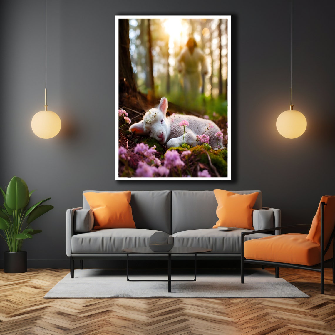 Jesus Lost Sheep Lamb Resting In Spring Forest Flowers Wall Art - Image 3