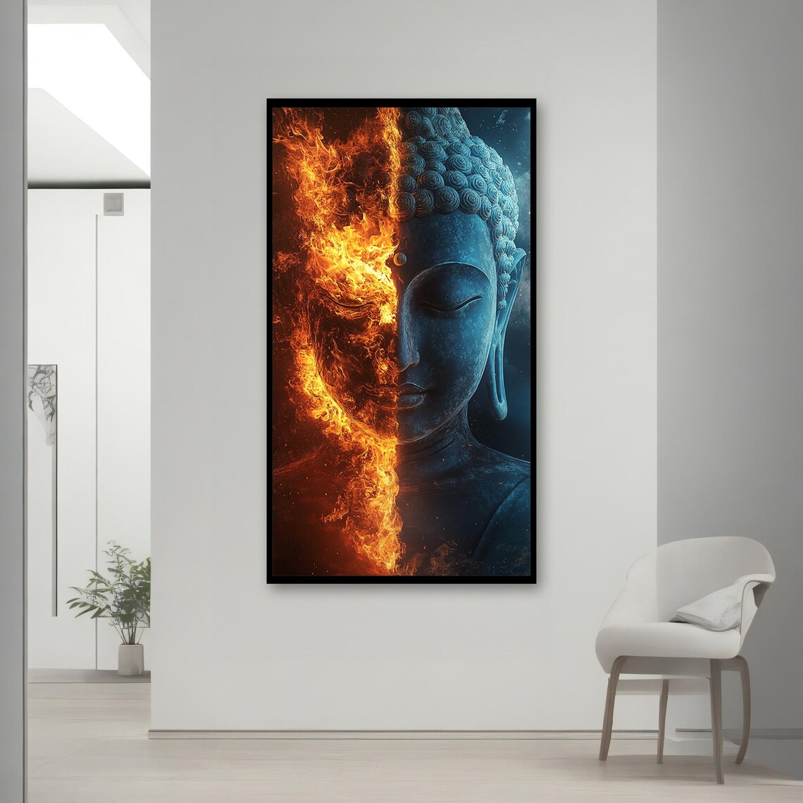 Half Fire Half Calm Buddha Face Split Duality Zen Meditation Spiritual Poster - Image 2