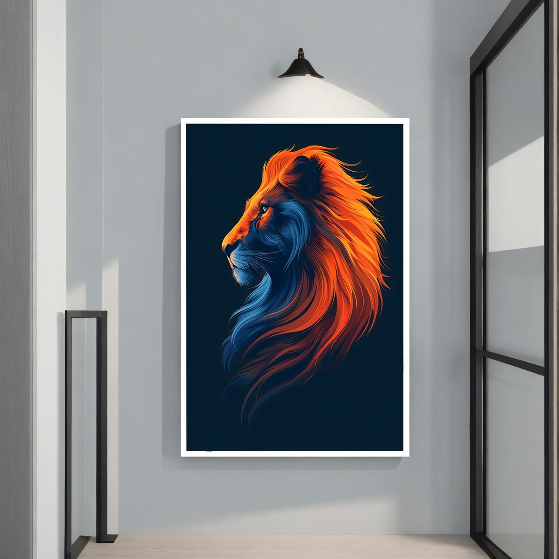 Colorful Lion Profile Orange Blue Mane Modern Wildlife Poster - Image 2