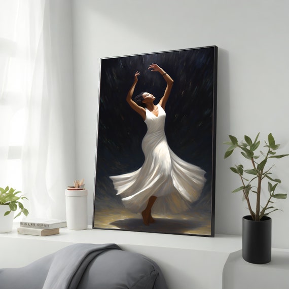 Woman In Dancing White Dress Artwork Print Ready To Hang Framed Wall Art Dancing Poster Luxury Gift Interior Design Art