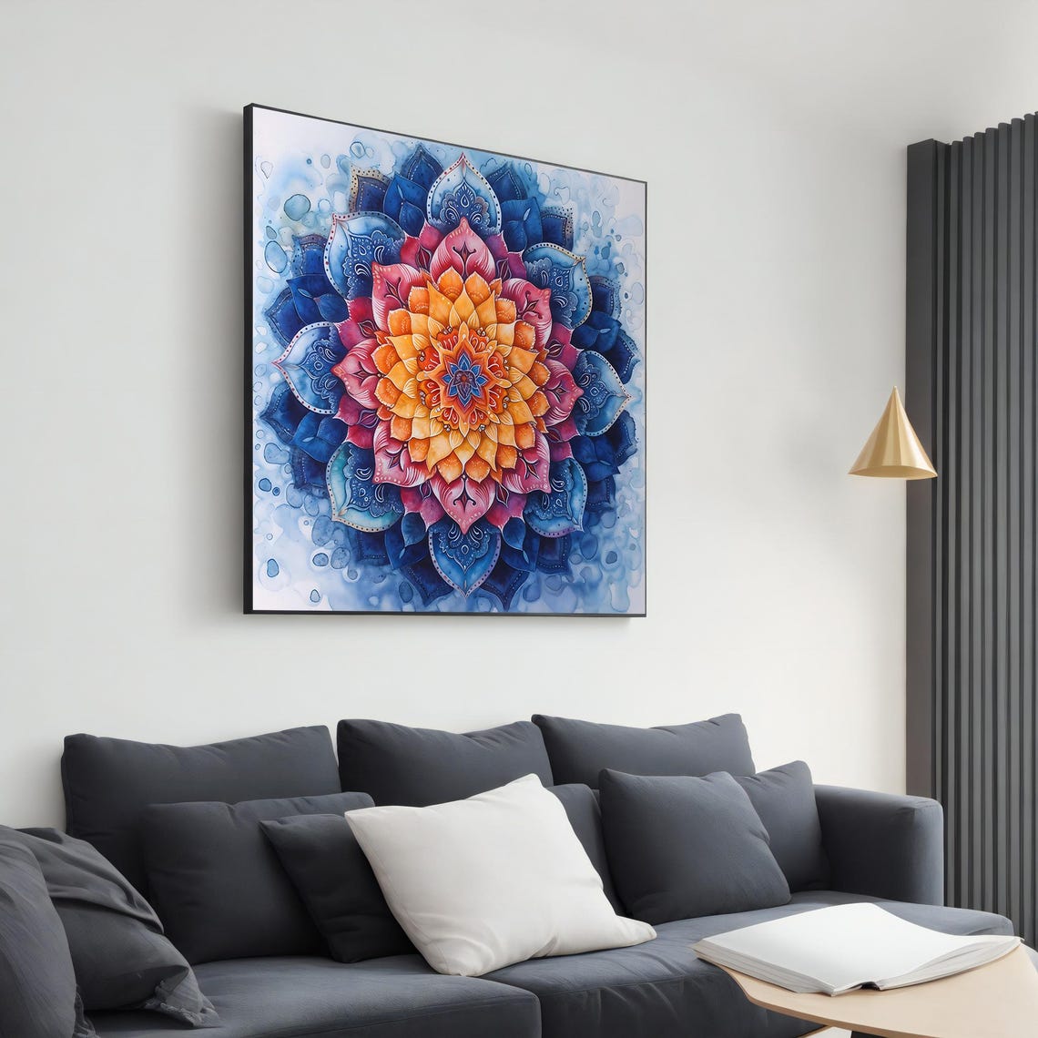 Stunning Mandala Painting Boho Flower Artwork Colorful Geometric Wall Decor Ready To Hang Framed For Home Gift Idea