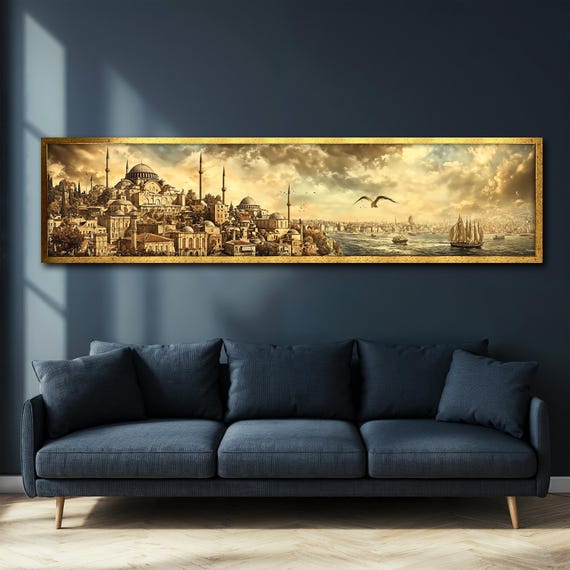 Religious Istanbul Painting Hallway Wall Art Panoramic Mosque Landscape Artwork Turkish Decor Gift Unique Islamic Wall Hanging