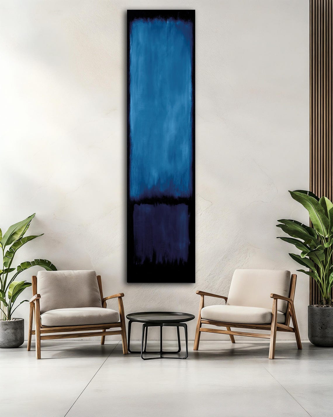 Rothko Style Deep Cobalt Blue Black Moody Abstract Vertical Art Poster - Image 2