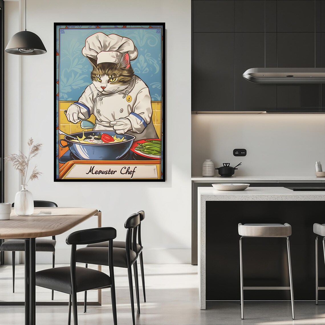Meowster Chef Funny Cat Chef Vintage Kitchen Poster Cute Cat Lover Gift - Image 2