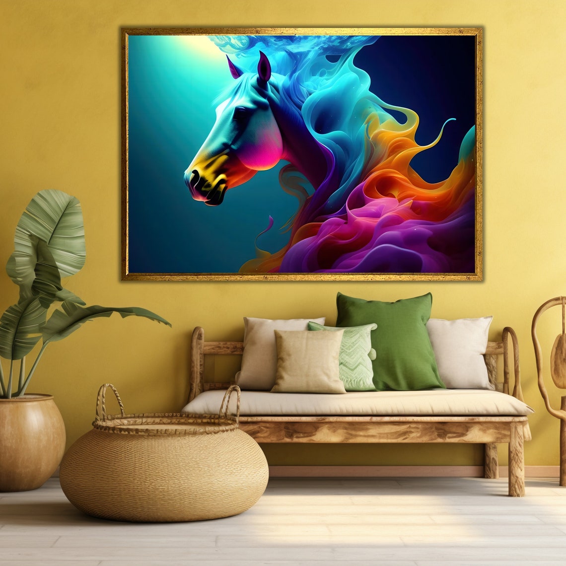 Neon Horse Head Rainbow Smoke Colorful Digital Abstract Art Poster - Image 4